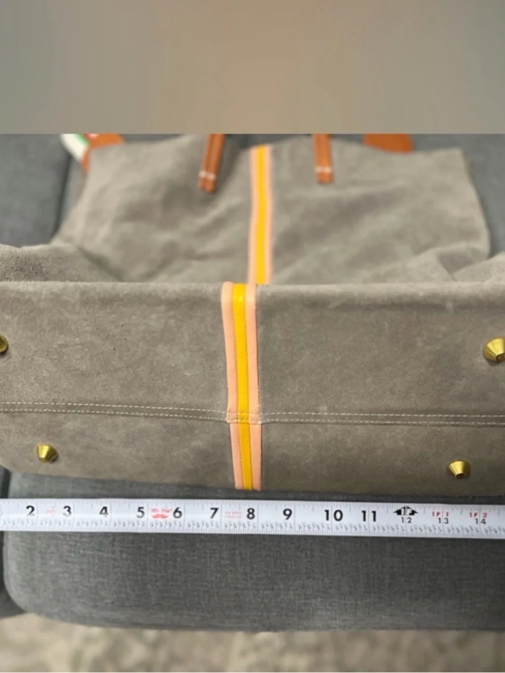 CLARE V. Accent Striped Dark Gray Italian Suede Tote Bag